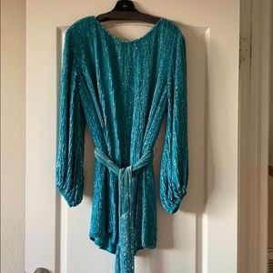 Retrofete Teal Sequin Mini Dress